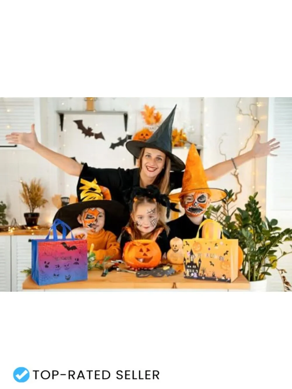 8-Pack Non-Woven Halloween Tote Bags with Handles Reusable Gift Bags Party